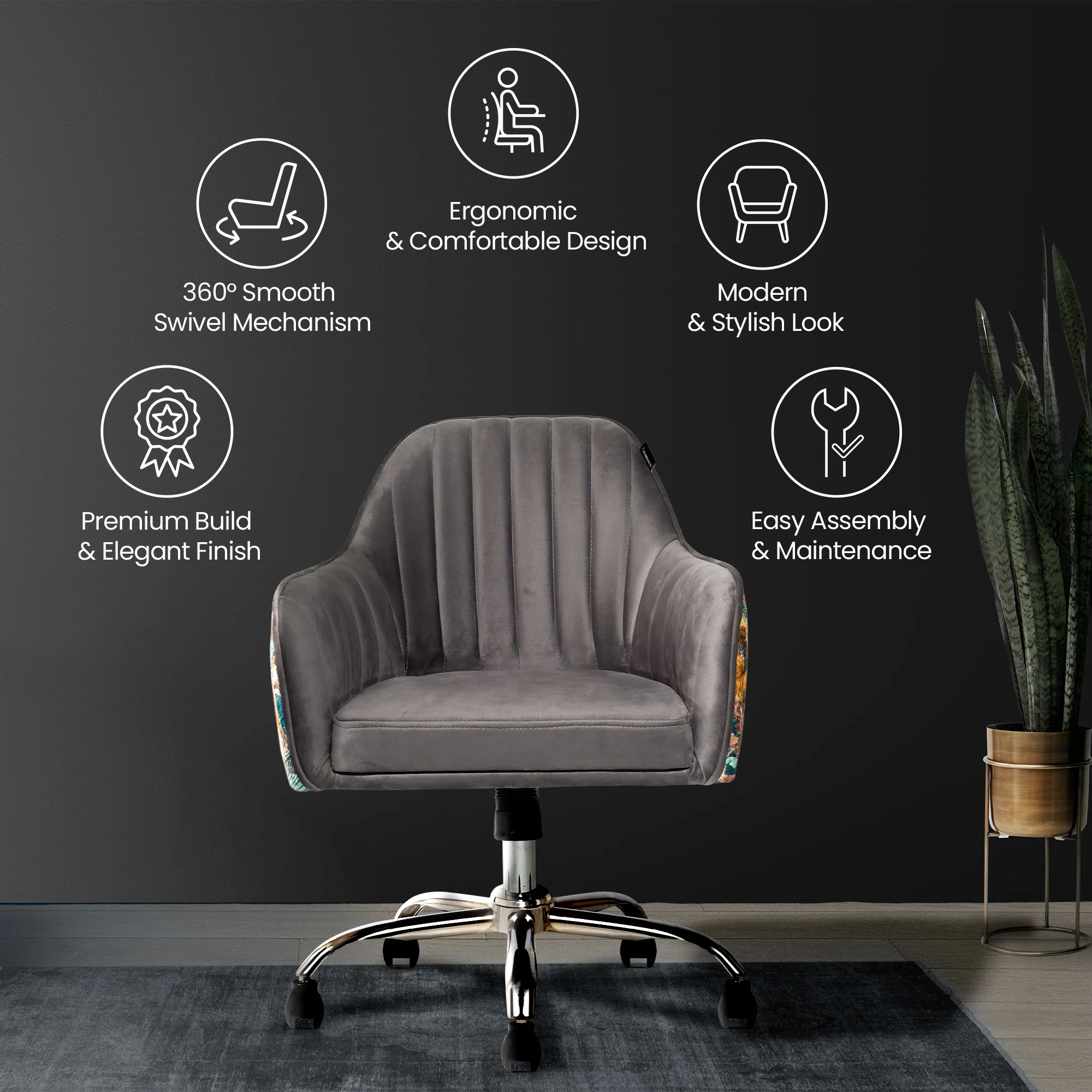 Sherni Accent Chair For Office - Adjustable Height, Tilt Lock, 360° Swivel, Heavy Duty Metal Base (Slate Grey) - Image 4