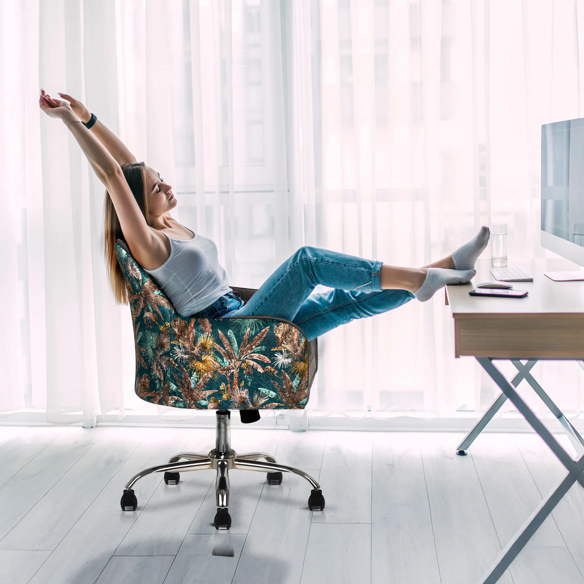 Sherni Accent Chair For Office - Adjustable Height, Tilt Lock, 360° Swivel, Heavy Duty Metal Base (Avocado Green) - Image 6