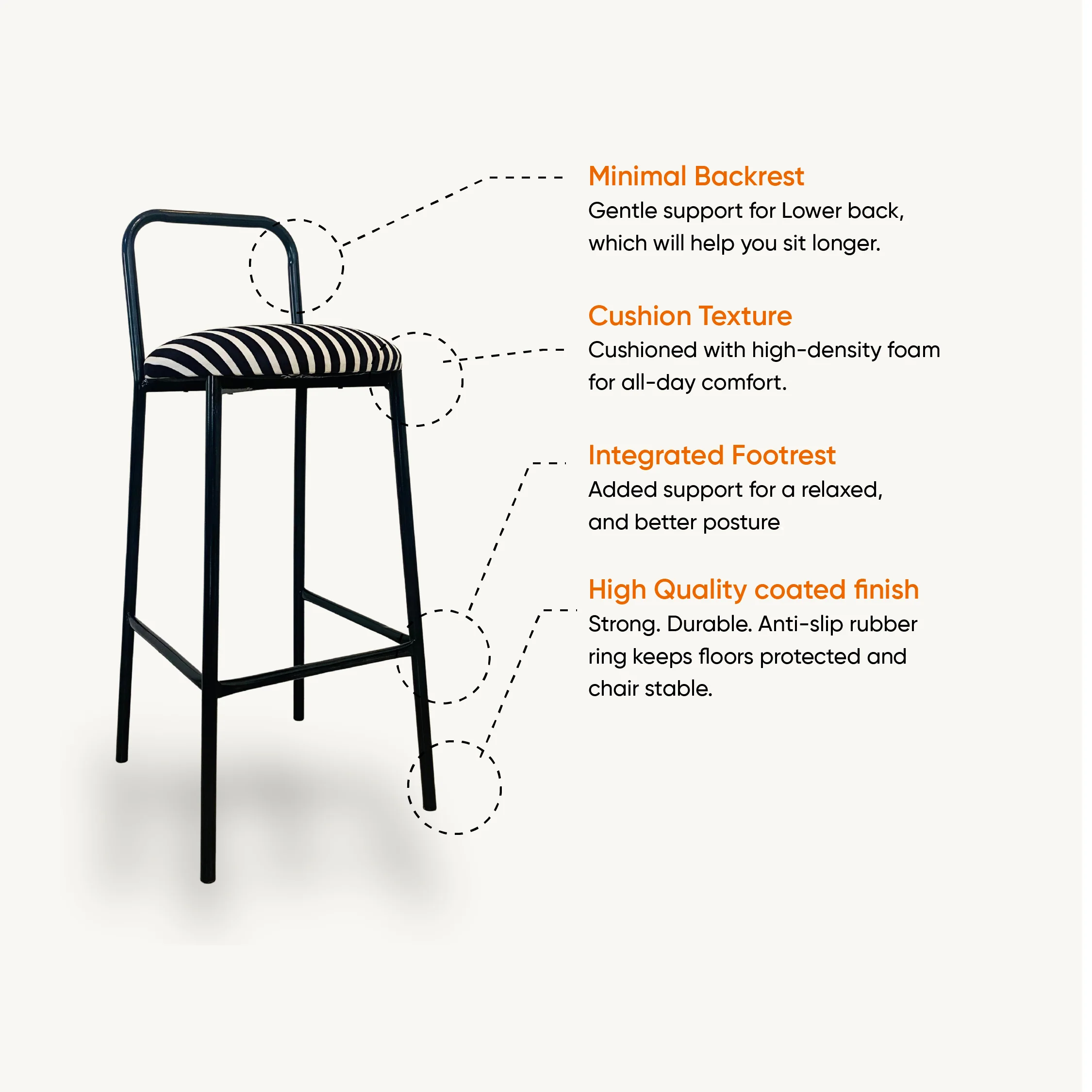 Zen Bar chair - Low Back Bar stool (Black & White Retro) - Image 3