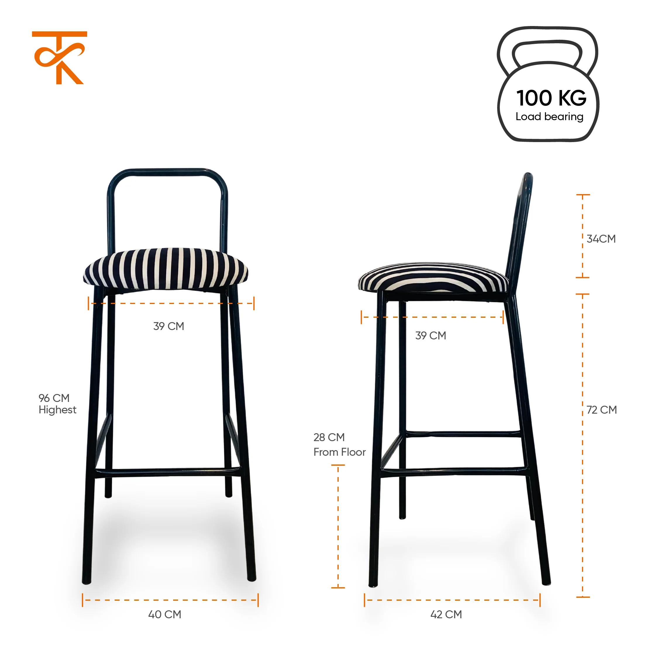 Zen Bar chair - Low Back Bar stool (Black & White Retro) - Image 5